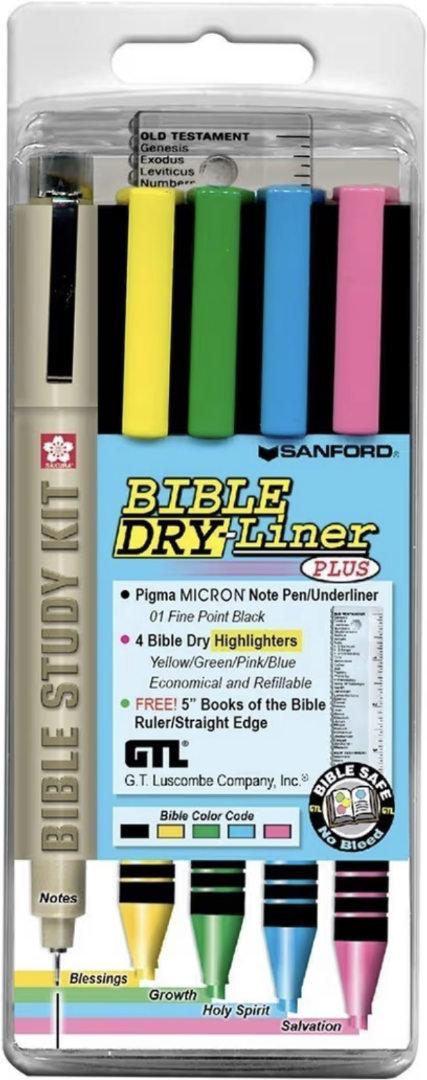 Bible Dry Liner Highlighter Kit (4colour + Pigma Micron Pen)