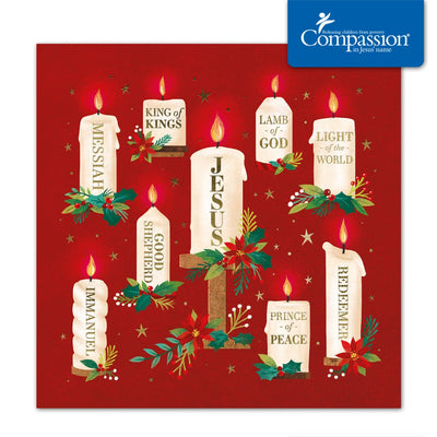 Compassion Charity Christmas Cards: Names/Candles (10pk)