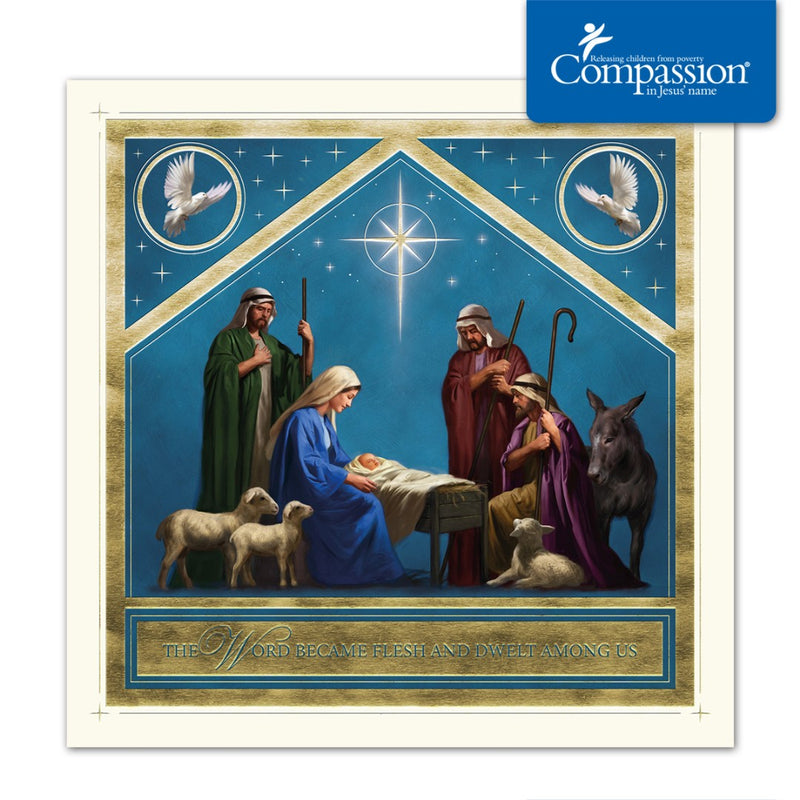 Compassion Charity Christmas Cards: Gold Stable (Pack Of 10)