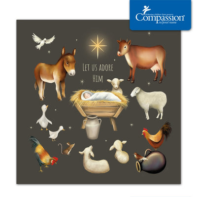 Compassion Charity Christmas Cards: Manger/Animals (10pk)