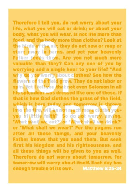 Do Not Worry - Matthew 6 - A4 Print - Yellow