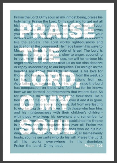 Praise The Lord, O My Soul - Psalm 103 - A4 Print - Blue