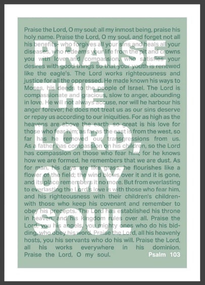 Praise The Lord, O My Soul - Psalm 103 - A4 Print - Green