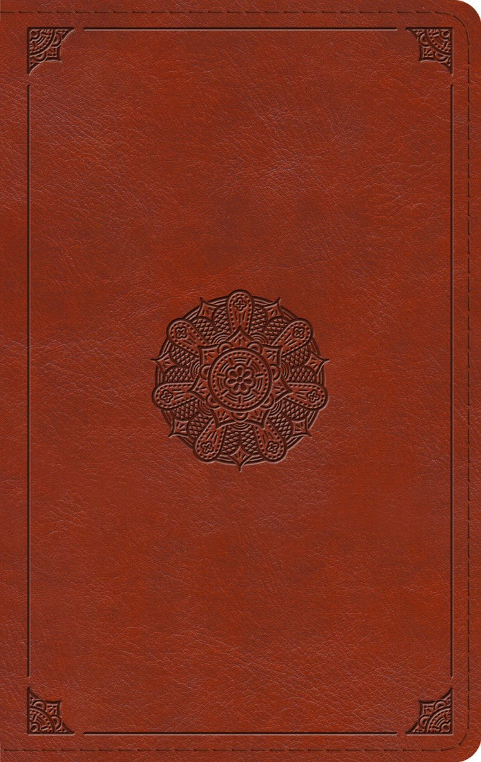 ESV Large Print Thinline Bible (TruTone, English Saddle, Emblem Design)