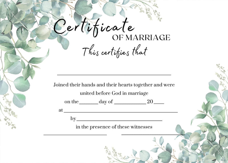 Eucalyptus Marriage Certificate (pack of 10)