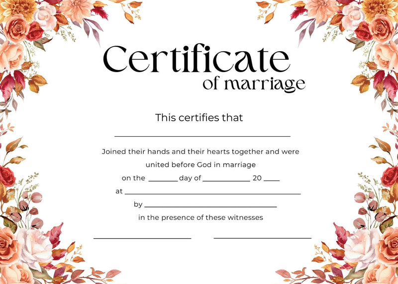 Autumnal Roses Marriage Certificate