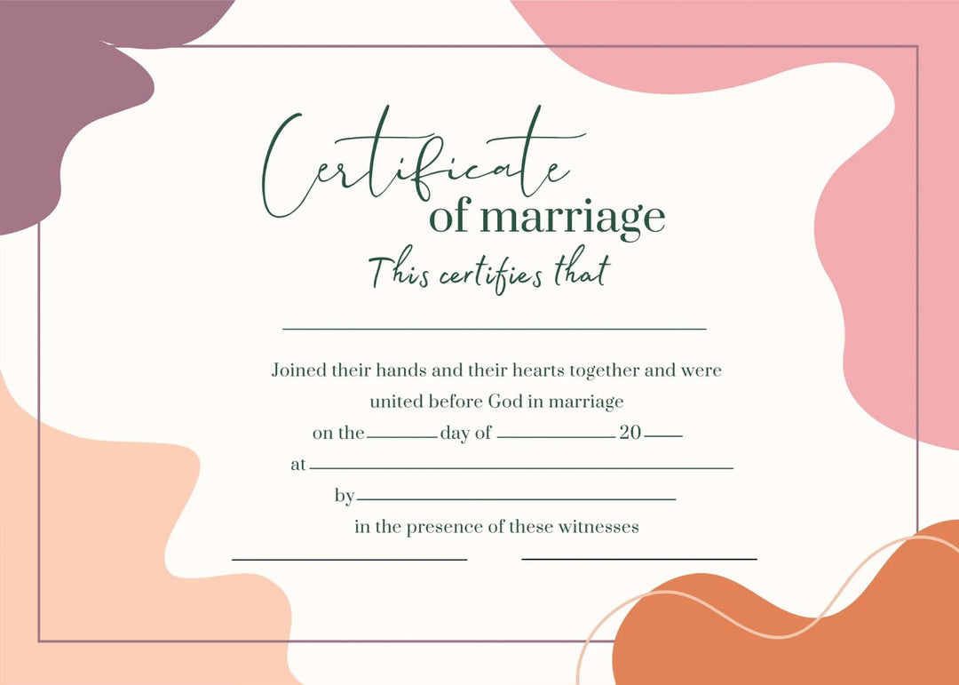 Minimal Colours Marriage Certificate (pack of 10)