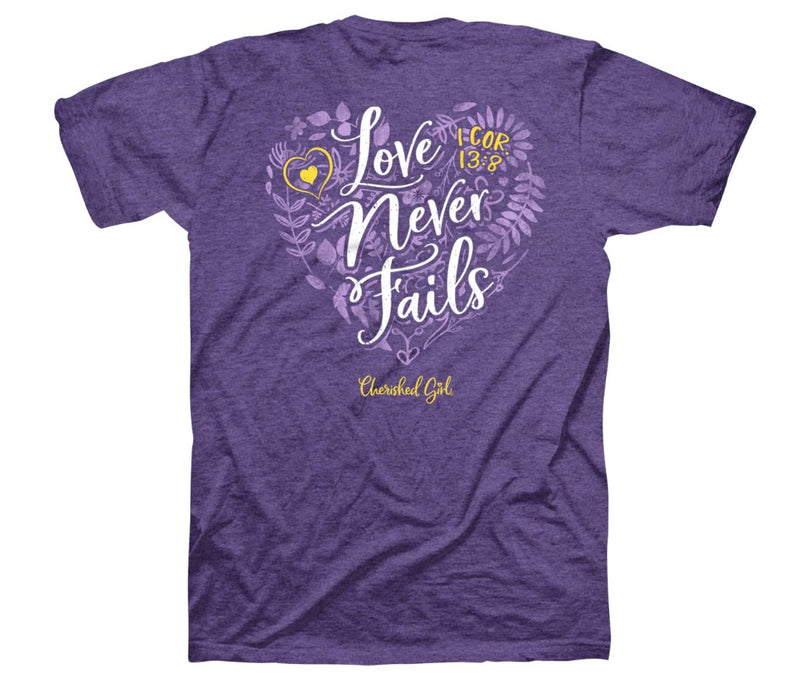 Cherished Girl Love Never Fails Floral T-Shirt, Medium