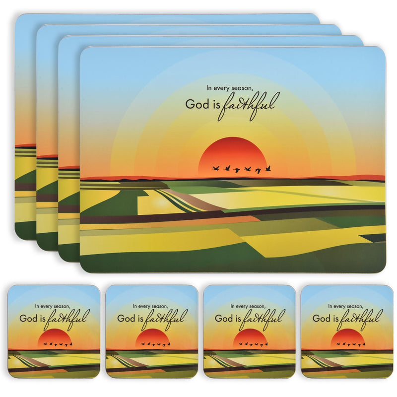 God Is Faithful Set Of 4 Placemats & 4 Coasters In Gift Box