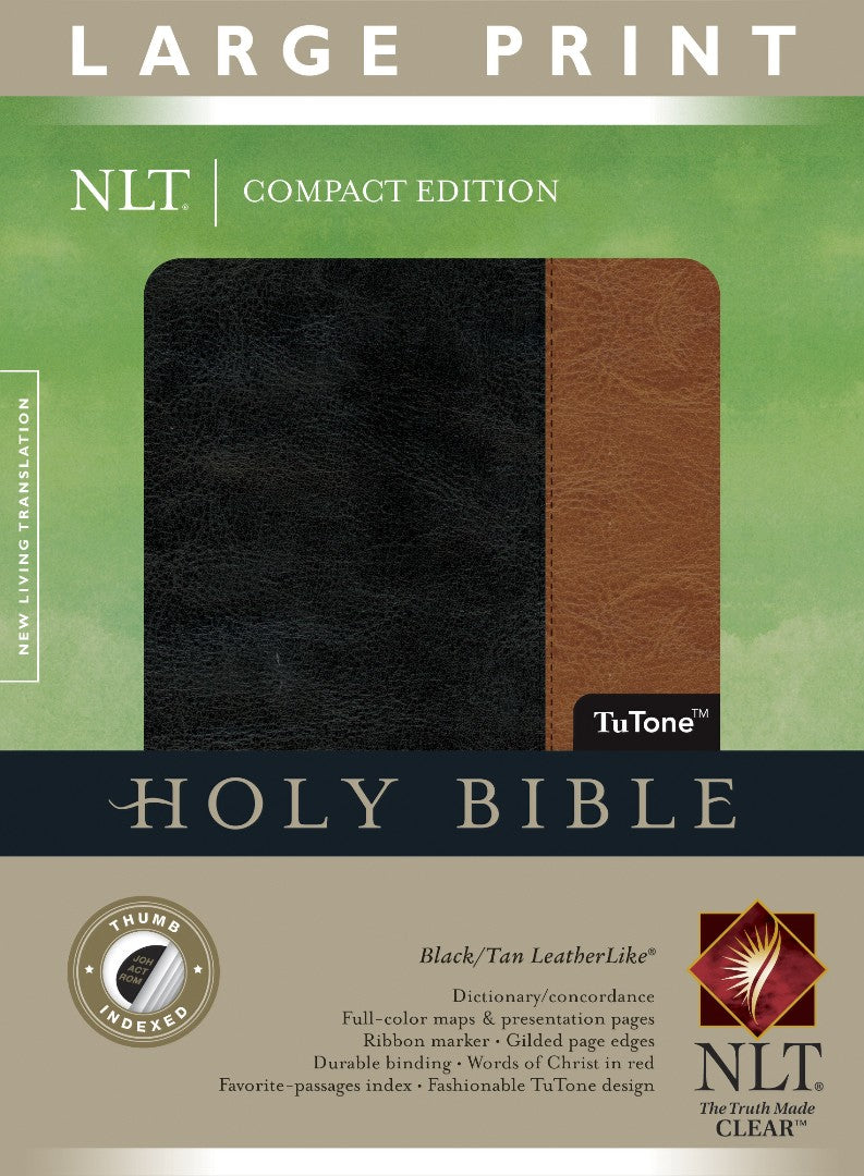 NLT Compact Edition Bible Large Print, Blacl/Tan, Indexed