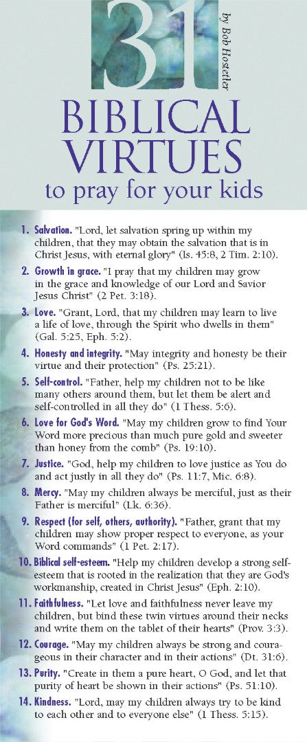 31 Biblical Virtues to Pray for Your Kids (pack of 50)