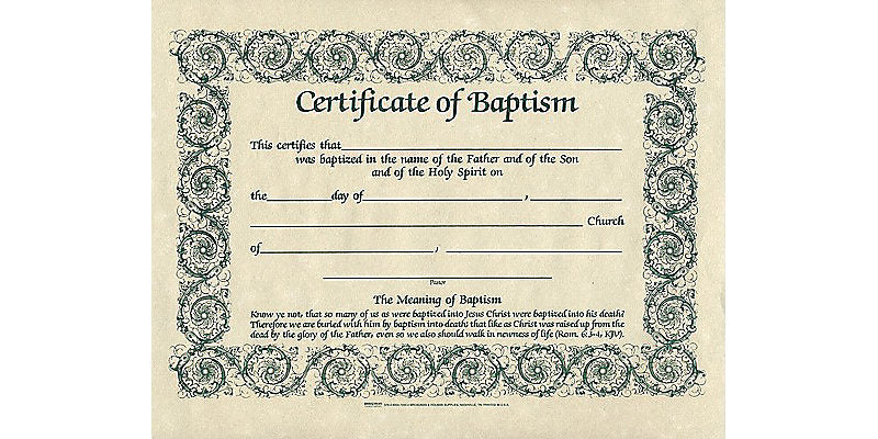 Baptism Certificate (Pack of 6) - Re-vived