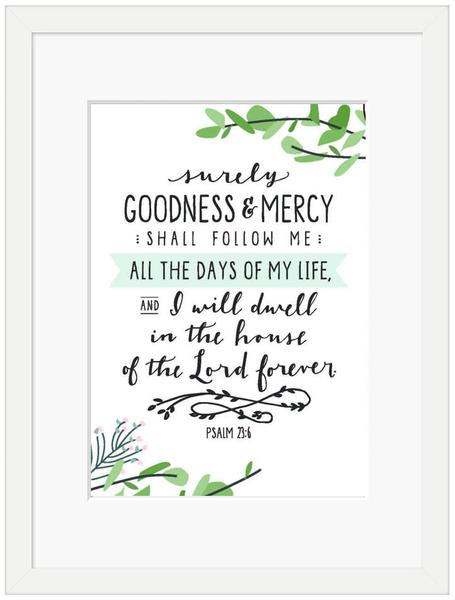 Surely Goodness and Mercy Framed Print, White (10x8)