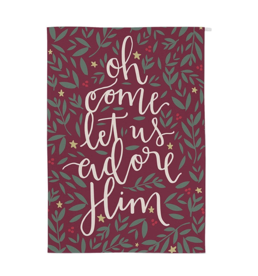 Oh Come Let Us Adore Him Christmas Tea Towel