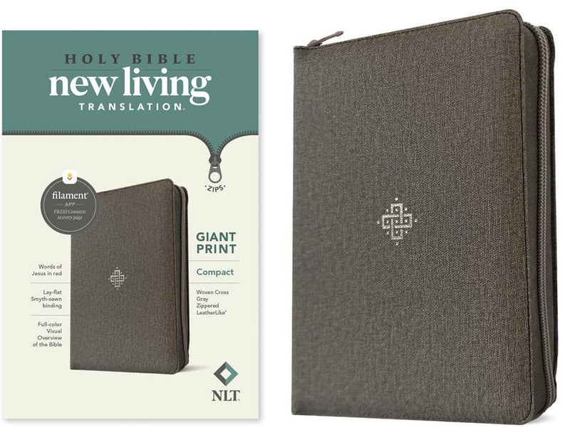 NLT Compact Giant Print Zipper Bible, Filament Edition, Grey