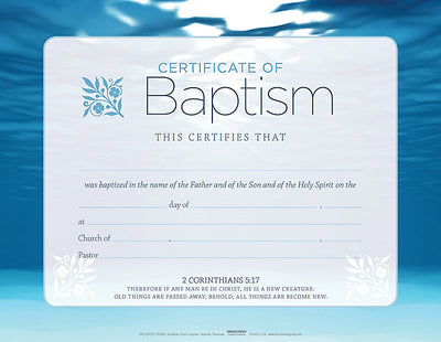 Baptism Blue Certificate (Pack of 6) - Re-vived