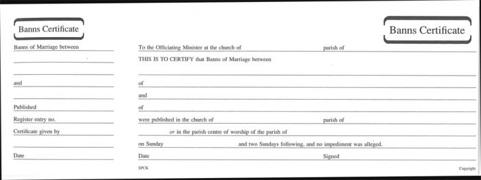 Banns of Marriage Certificate Book