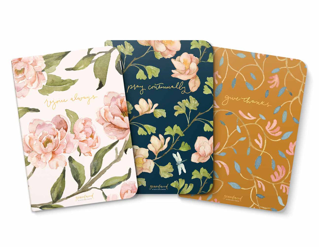 GraceLaced Lined Notebooks - Rejoice, Pray, Give (set of 3) - Re-vived