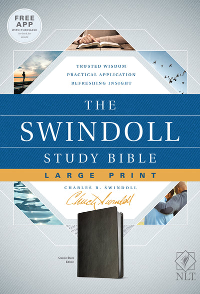 The NLT Swindoll Study Bible, Large Print, Black - Re-vived
