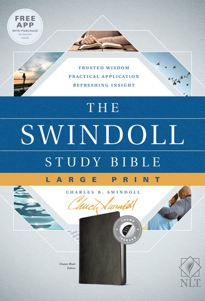 The NLT Swindoll Study Bible, Large Print, Black, Indexed - Re-vived
