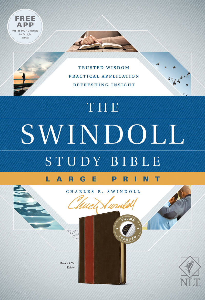 The NLT Swindoll Study Bible, Large Print, Brown, Indexed - Re-vived