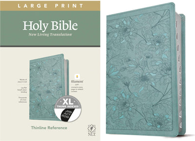 NLT Large Print Thinline Reference Bible, Filament Enabled Edition (Red Letter, LeatherLike, Floral Leaf Teal, Indexed) - Re-vived