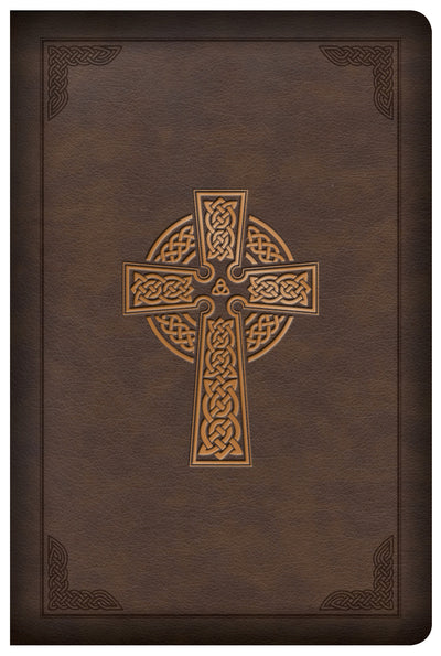 CSB Large Print Compact Reference Bible, Celtic Cross Brown - Re-vived